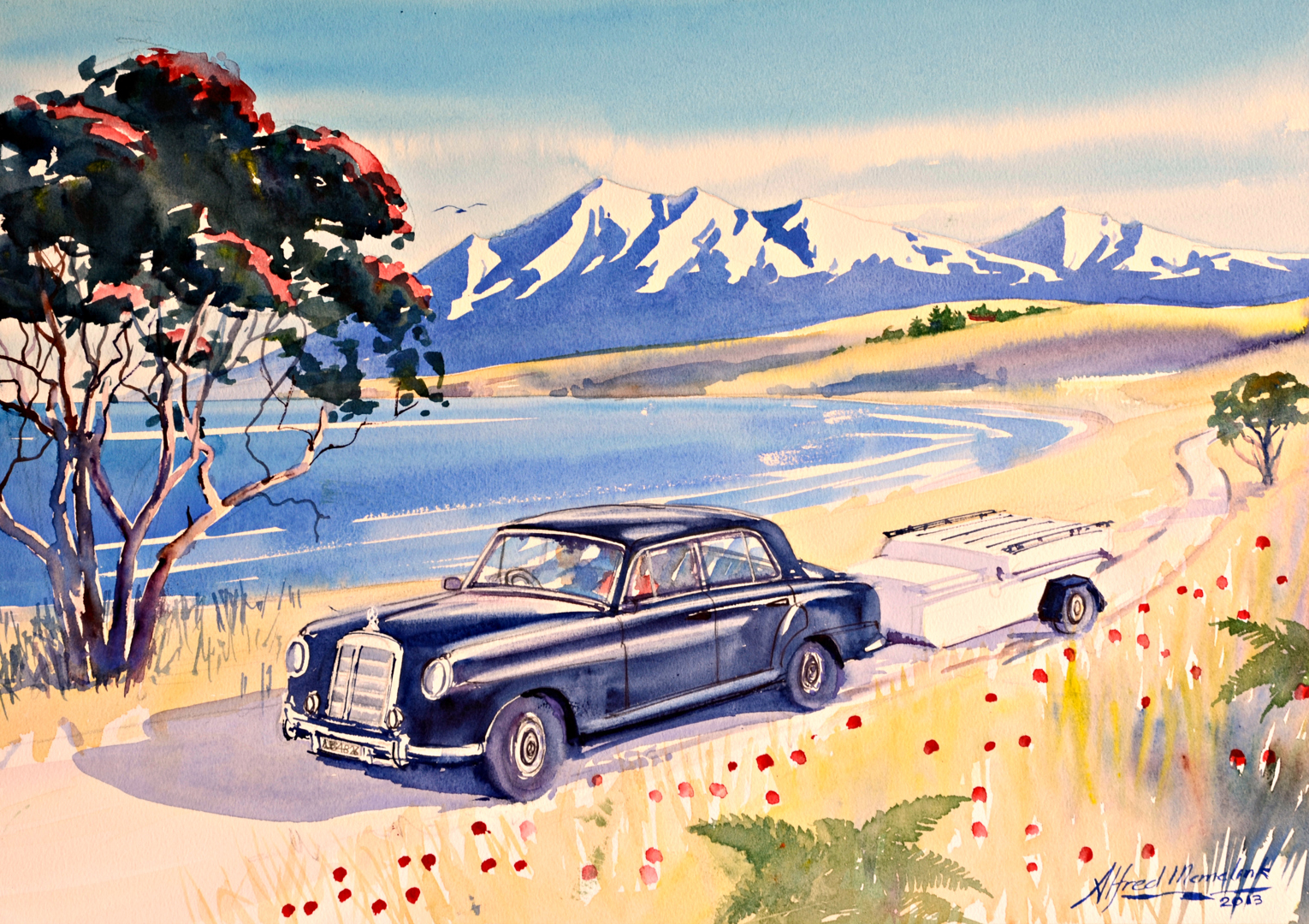 Kjører verden rundt i 1957 Mercedes 220S